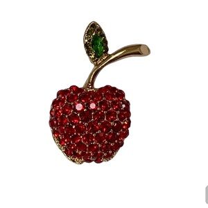 Small Red Jeweled Cherry/Apple Brooch